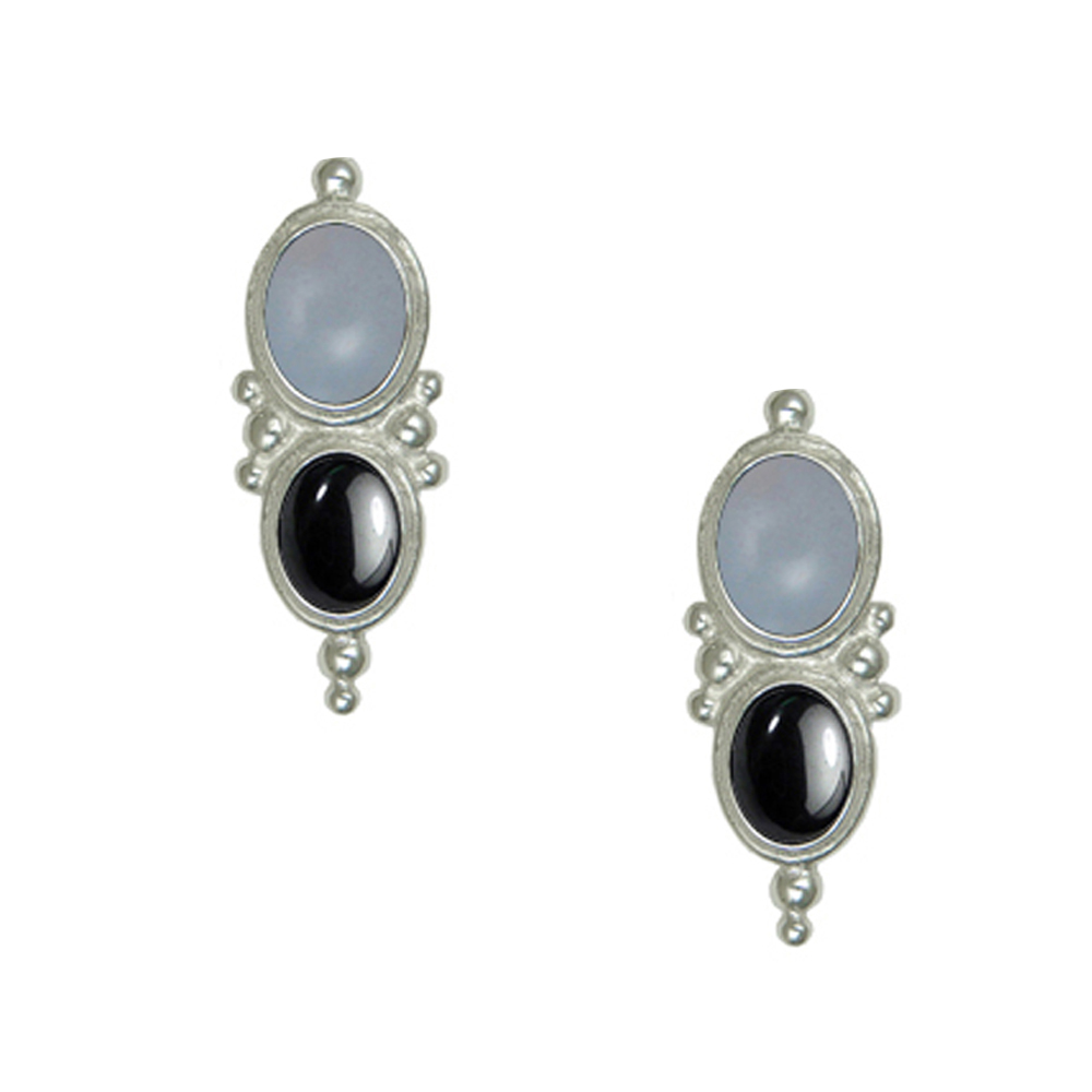 Sterling Silver Drop Dangle Earrings With Chalcedony And Hematite